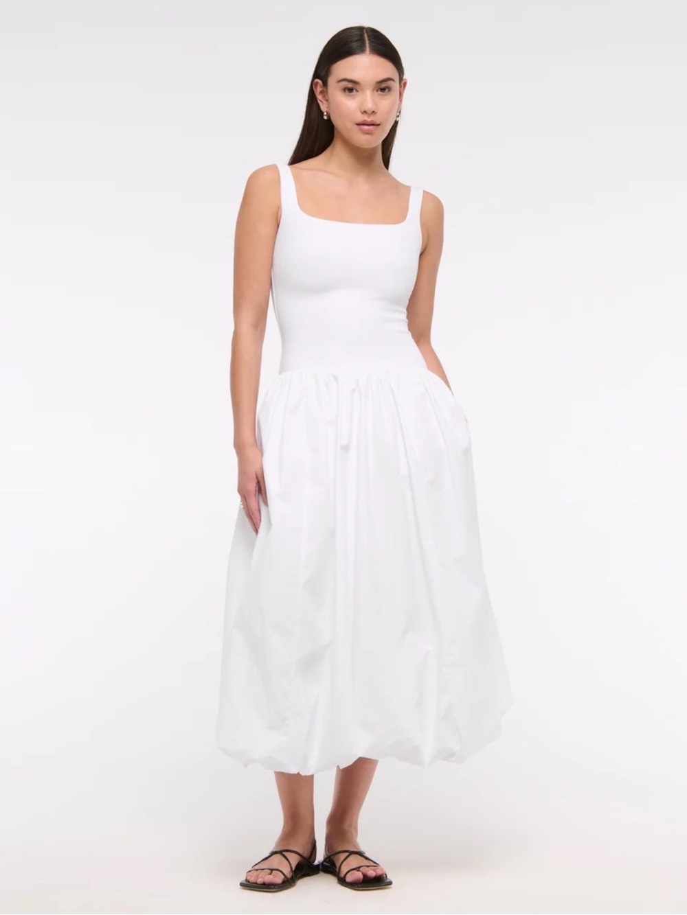 Abercrombie & Fitch Mixed Fabric Bubble Hem Midi Dress